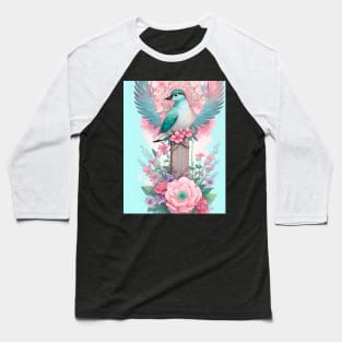 Fanciful Teal Bird Baseball T-Shirt